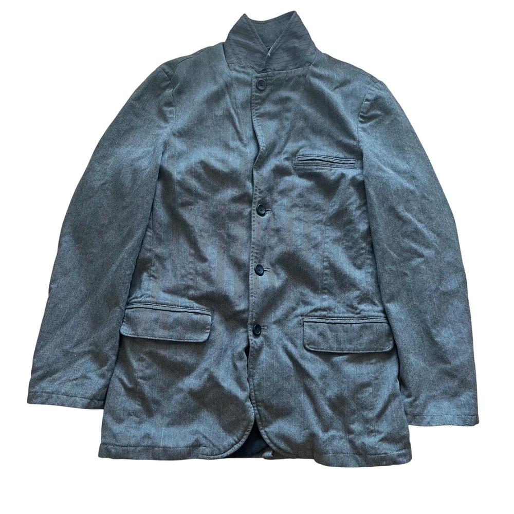 Gap Mens Herringbone Blazer Gray Cotton Mandarin Collar Sport Coat Jacket Medium